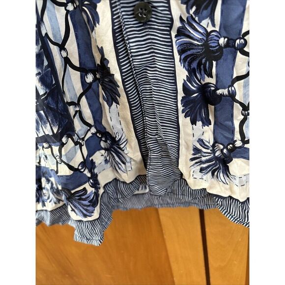 Saks Fifth Avenue Men Short Sleeve Button Shirt  2X Blue Tassel Print Silk - Picture 8 of 14